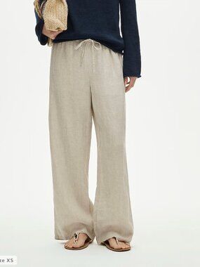 J. Crew Cream Wide-Leg Linen Drawstring Pants